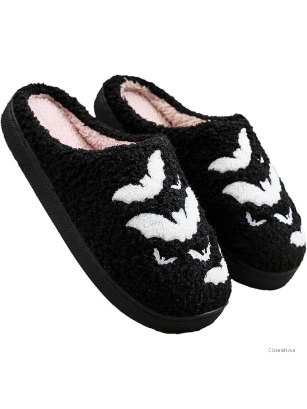 Fluffy Faux Fur Bat Halloween Slippers Warm Cozy Non-Slip House Shoes Gift